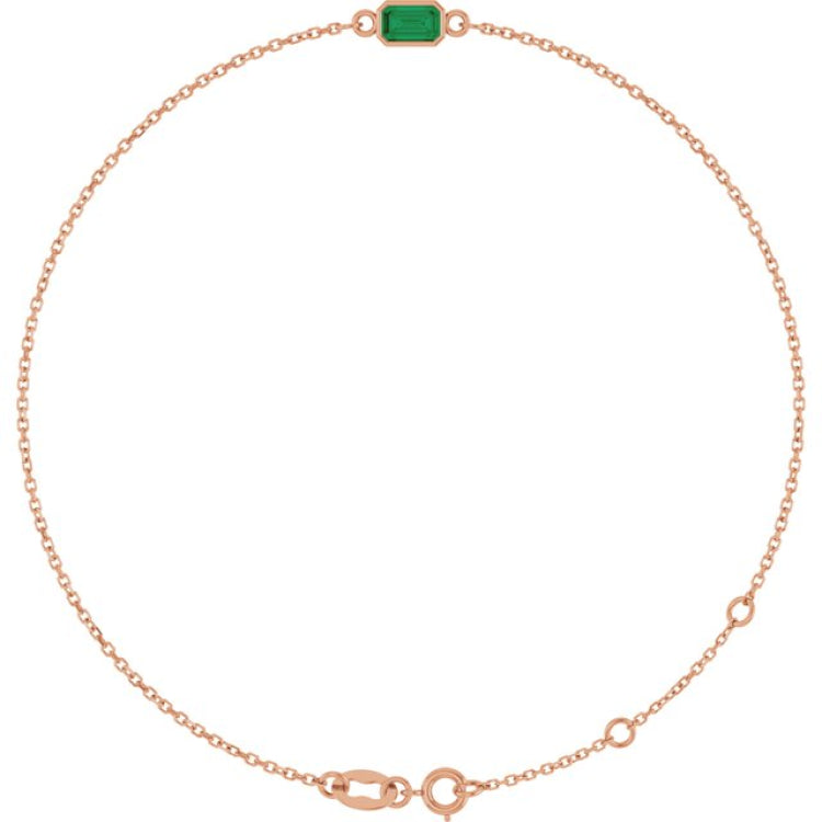 14K Rose Gold Natural Emerald 6 1/2-7 1/2" Bracelet