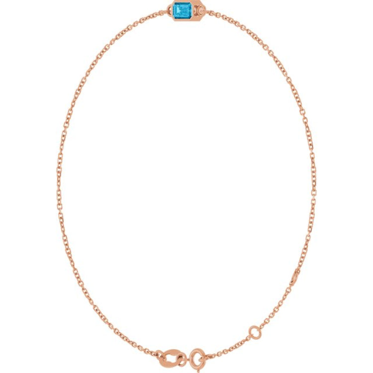 14K Rose Gold Natural Aquamarine 6 1/2-7 1/2" Bracelet