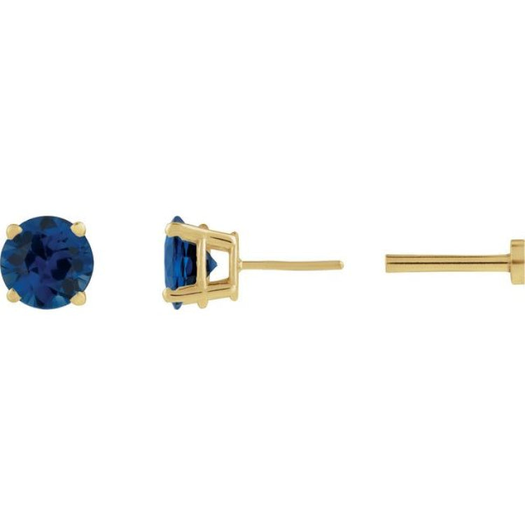 14K Yellow Gold Lab-Grown Blue Sapphire Earring