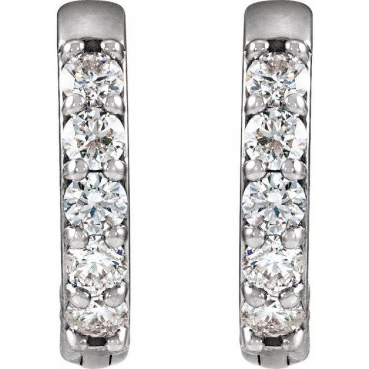 Platinum 1/4 CTW Natural Diamond Hinged 12.5 mm Hoop Earrings