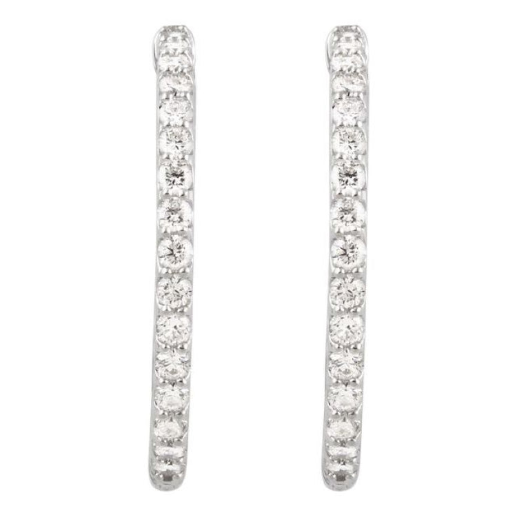 Sterling Silver Imitation White Cubic Zirconia Inside-Outside 29.5 mm Hinged Hoop Earrings