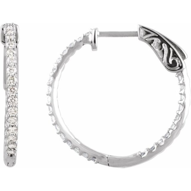 Platinum 3/4 CTW Natural Diamond Inside-Outside 23 mm Hinged Hoop Earrings
