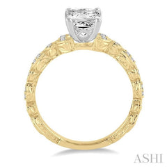 1/2 Ctw Diamond Ladies Engagement Ring with 1/3 Ct Princess Cut Center Stone in 14K Yellow and White Gold