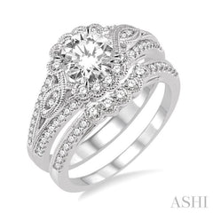 1 1/2 Ctw Diamond Wedding Set with 1 1/6 Ctw Round Cut Engagement Ring and 1/3 Ctw Wedding Band in 14K White Gold