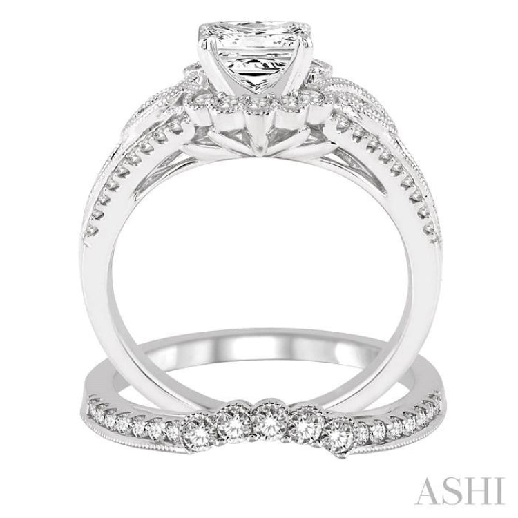 1 1/2 Ctw Diamond Wedding Set with 1 1/6 Ctw Round Cut Engagement Ring and 1/3 Ctw Wedding Band in 14K White Gold