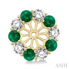 2.9 MM Round Cut Emerald and 1 Ctw Round Cut Diamond Precious Earrings Jacket in 14K Yellow Gold