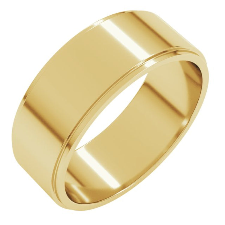 14K Yellow Gold 7 mm Stepped-Edge Flat Band Size 9.5