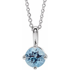 Sterling Silver 4 mm Natural Aquamarine Solitaire 16-18" Necklace