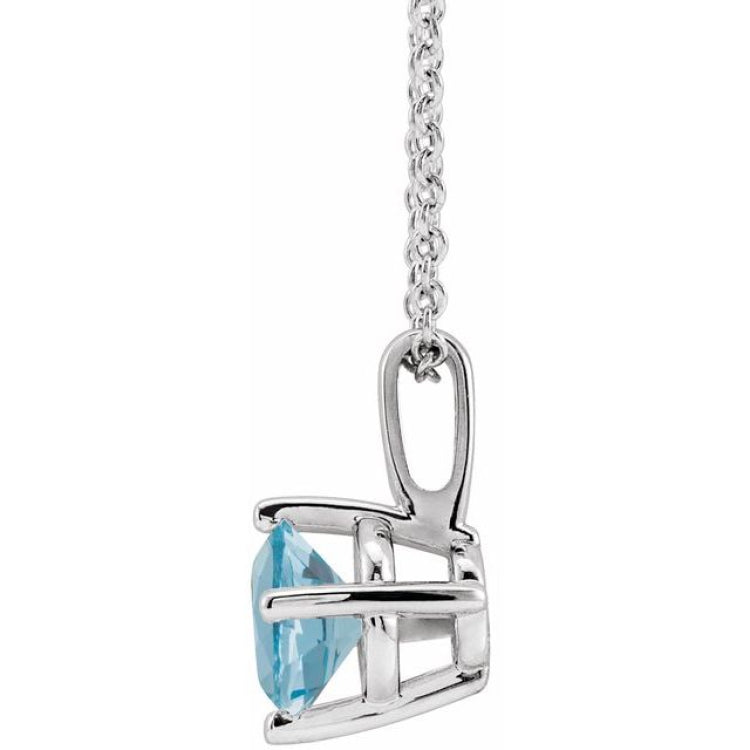 Sterling Silver 4 mm Natural Aquamarine Solitaire 16-18" Necklace
