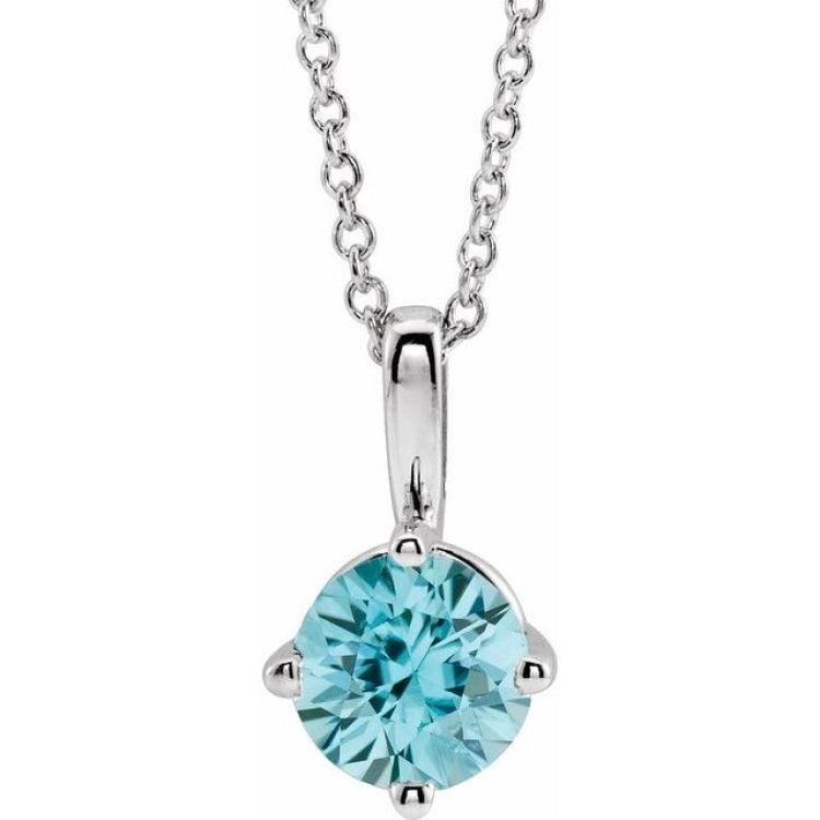 Sterling Silver 4 mm Natural Blue Zircon Solitaire 16-18" Necklace