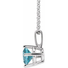Sterling Silver 4 mm Natural Blue Zircon Solitaire 16-18" Necklace