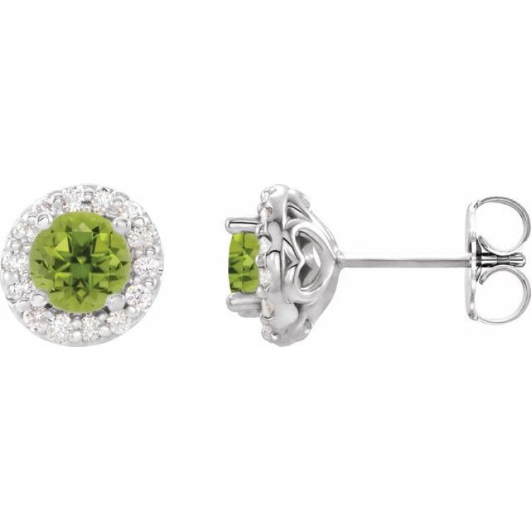 14K White Gold 4.5 mm Natural Peridot & 1/4 CTW Natural Diamond Earrings