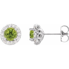 14K White Gold 4.5 mm Natural Peridot & 1/4 CTW Natural Diamond Earrings