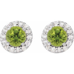 14K White Gold 4.5 mm Natural Peridot & 1/4 CTW Natural Diamond Earrings
