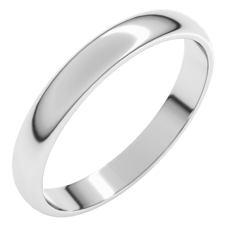 14K White Gold 3 mm Lightweight Half Round Band Size 7