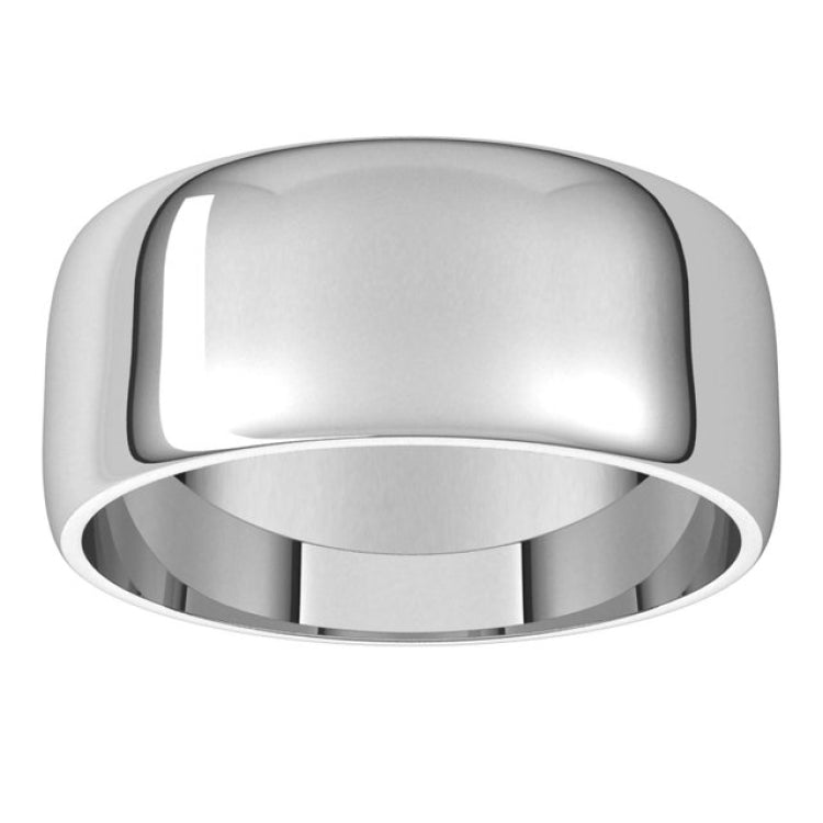 14K White Gold 8 mm Lightweight Half Round Band Size 11