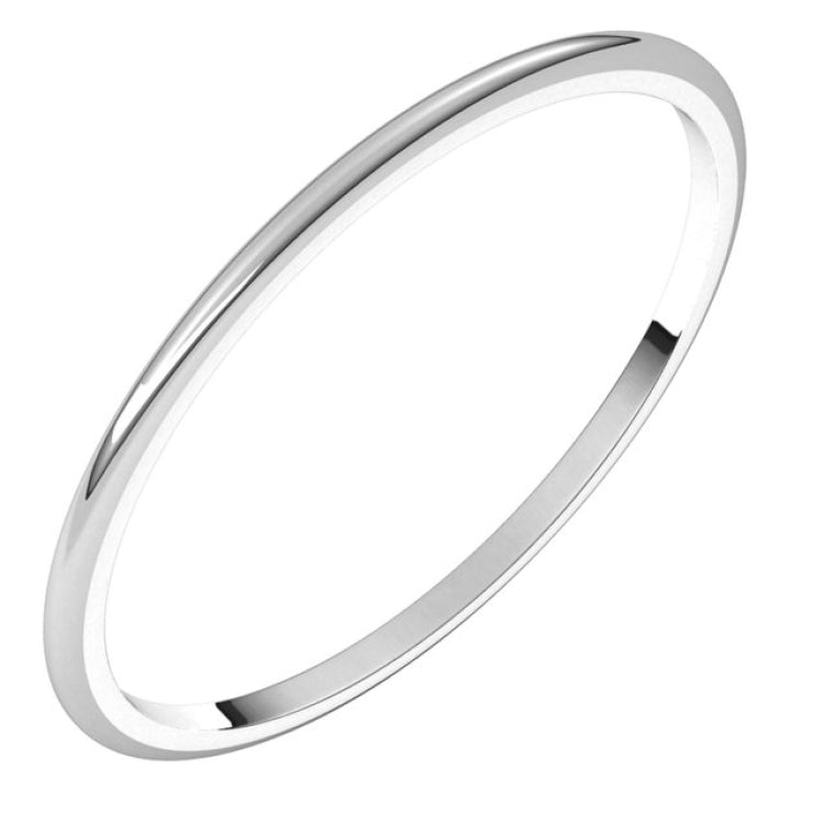 14K White Gold 1 mm Lightweight Half Round Band Size 7
