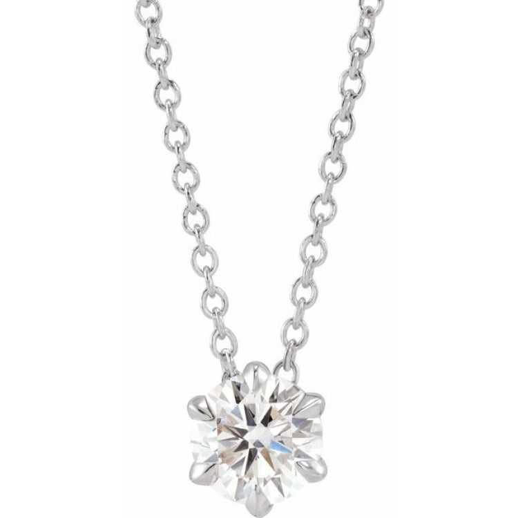 14K White Gold 1/2 CT Lab-Grown Diamond Solitaire 16-18" Necklace