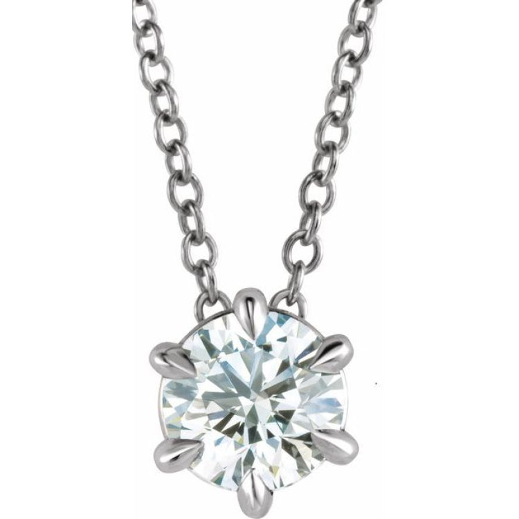 14K White Gold 5/8 CT Lab-Grown Diamond Solitaire 16-18" Necklace