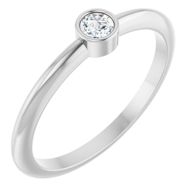 14K White Gold 1/10 CT Rose-Cut Natural Diamond Stackable Ring