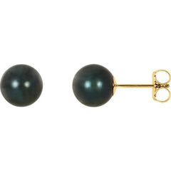 14K Yellow Gold 7 mm Cultured Black Akoya Pearl Earrings