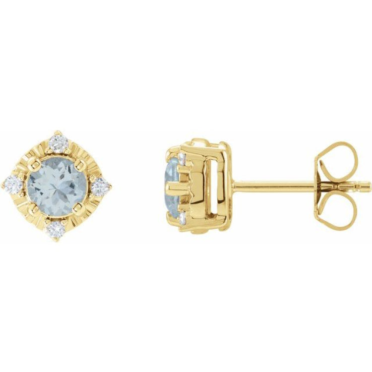 14K Yellow Gold Natural Aquamarine & .08 CTW Natural Diamond Halo-Style Earrings