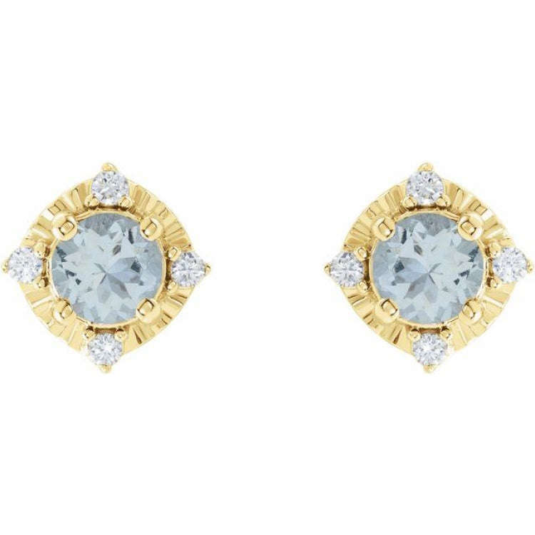 14K Yellow Gold Natural Aquamarine & .08 CTW Natural Diamond Halo-Style Earrings