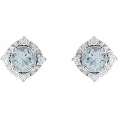 Sterling Silver Natural Aquamarine & .08 CTW Natural Diamond Halo-Style Earrings