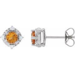 Sterling Silver Natural Citrine & .08 CTW Natural Diamond Halo-Style Earrings