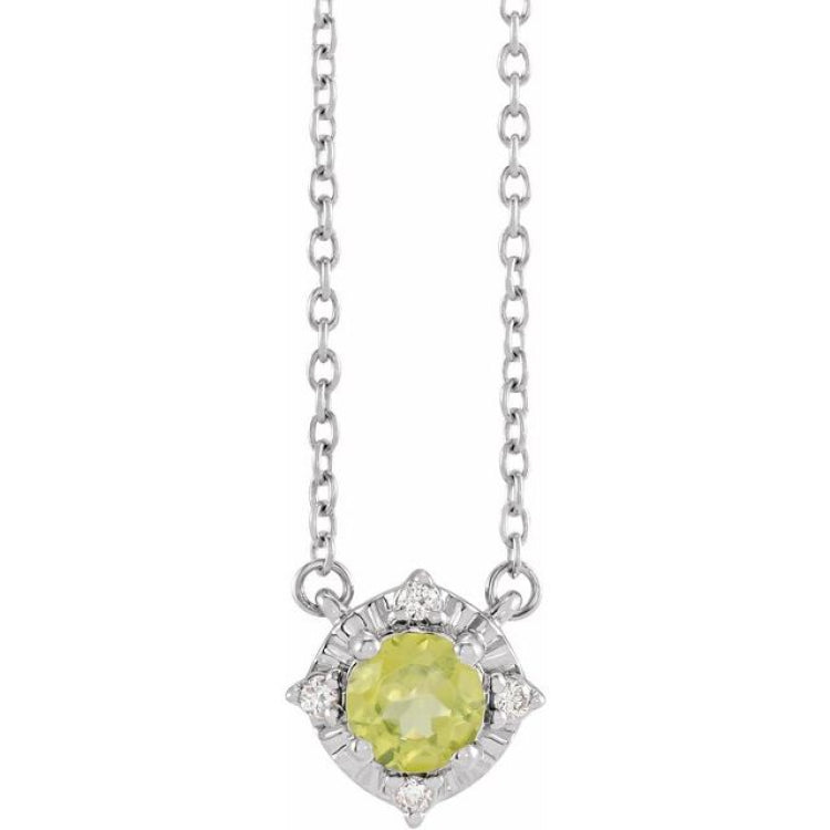 Sterling Silver Natural Peridot & .04 CTW Natural Diamond Halo-Style 18" Necklace