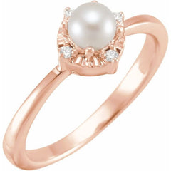 14K Rose Gold Cultured White Freshwater Pearl & .04 CTW Natural Diamond Halo-Style Ring