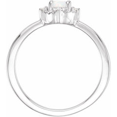 Sterling Silver Lab-Grown White Opal & .04 CTW Natural Diamond Halo-Style Ring