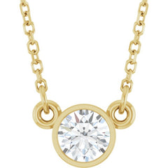 14K Yellow Gold 1/3 CT Natural Diamond Solitaire 18" Necklace