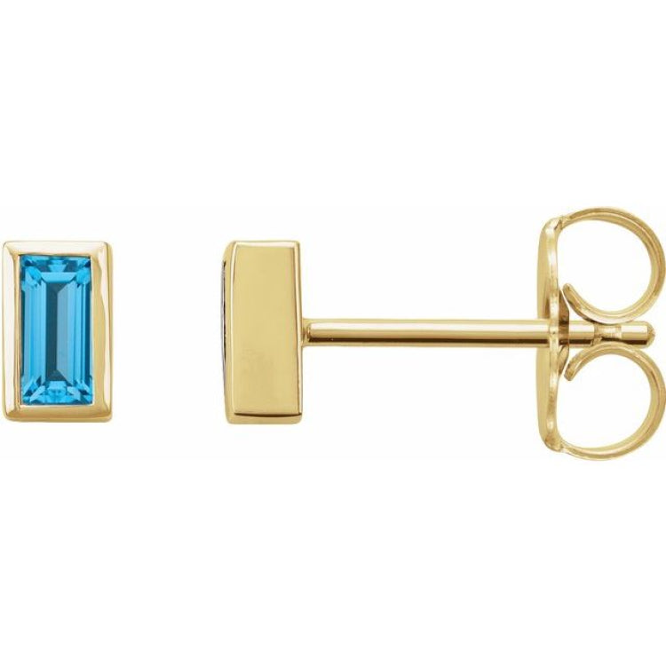 14K Yellow Gold Natural Swiss Blue Topaz Bezel-Set Earrings