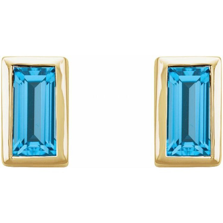 14K Yellow Gold Natural Swiss Blue Topaz Bezel-Set Earrings