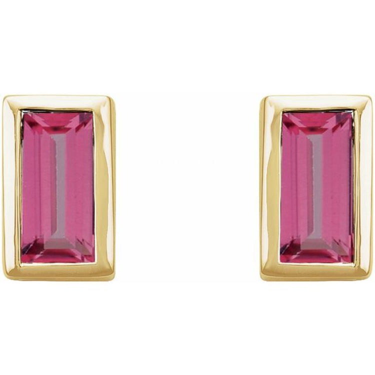 14K Yellow Gold Natural Pink Tourmaline Bezel-Set Earrings