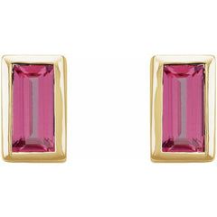 14K Yellow Gold Natural Pink Tourmaline Bezel-Set Earrings