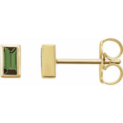 14K Yellow Gold Natural Green Tourmaline Bezel-Set Earrings