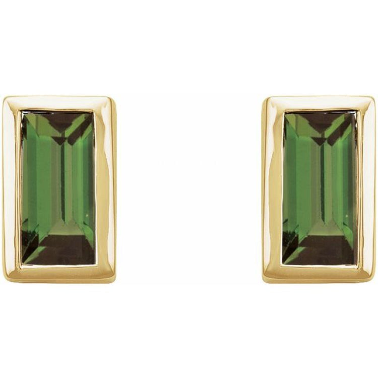 14K Yellow Gold Natural Green Tourmaline Bezel-Set Earrings