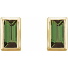 14K Yellow Gold Natural Green Tourmaline Bezel-Set Earrings