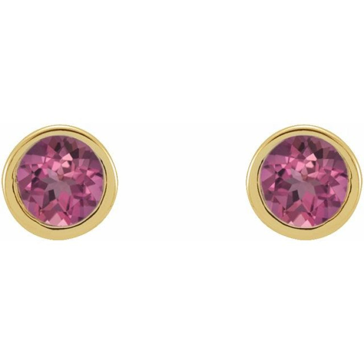 14K Yellow Gold Natural Pink Tourmaline Micro Bezel-Set Earrings