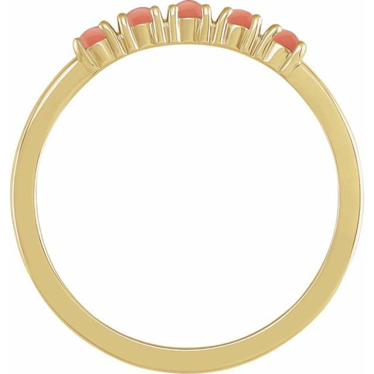14K Yellow Gold Natural Pink Coral Cabochon Stackable Ring