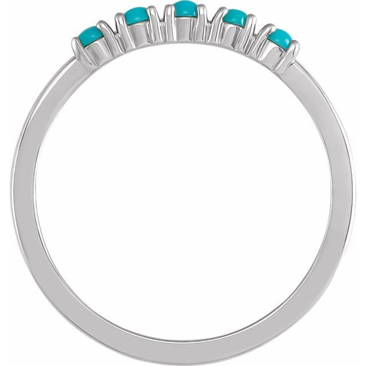 14K White Gold Natural Turquoise Cabochon Stackable Ring
