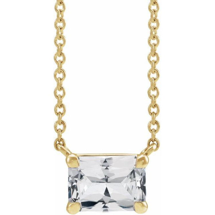14K Yellow Gold Natural White Sapphire 18" Necklace