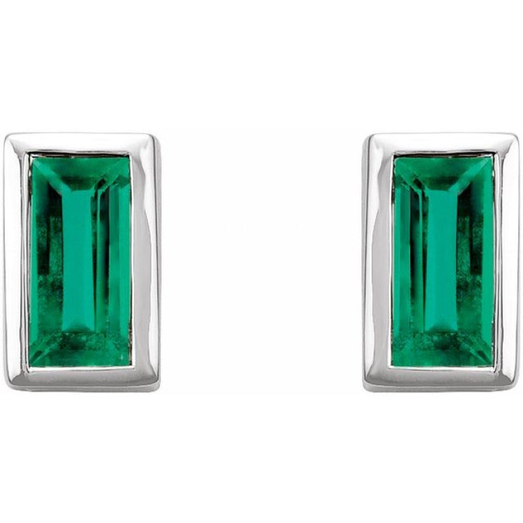 14K White Gold Natural Emerald Bezel-Set Earrings