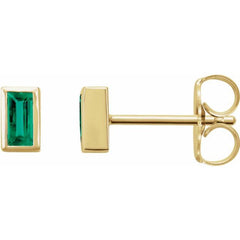 14K Yellow Gold Natural Emerald Bezel-Set Earrings