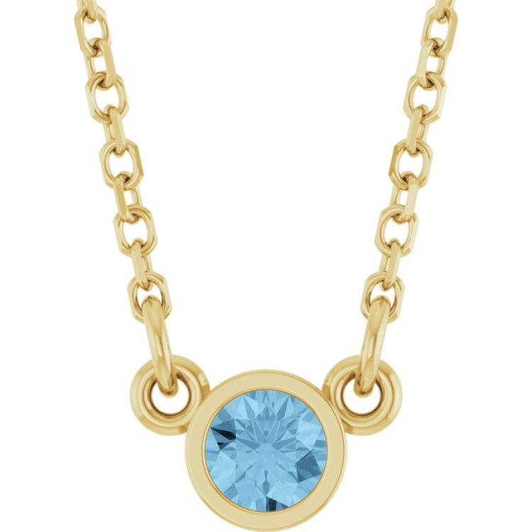 14K Yellow Gold Natural Sky Blue Topaz Solitaire 18" Necklace