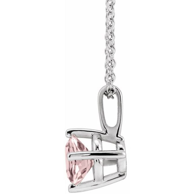 Sterling Silver 5 mm Natural Pink Morganite Solitaire 16-18" Necklace