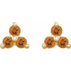 14K Yellow Gold Natural Citrine Three Stone Earrings