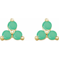 14K Yellow Gold Natural Chrysoprase Three Stone Earrings